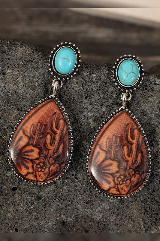 Western Tooled Leather & Turquoise Earrings