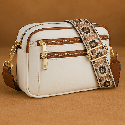 Multi Functional Zipper Crossbody Bag – White or Brown